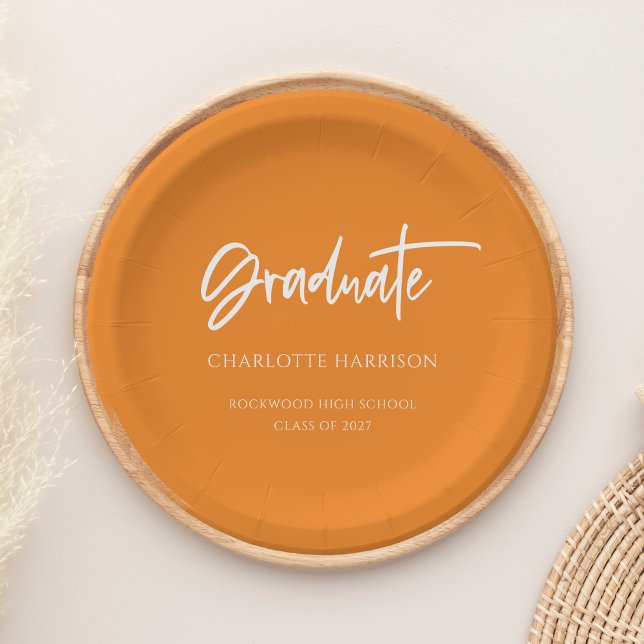 Orange and White Modern Script Graduation Party Pappteller (Von Creator hochgeladen)