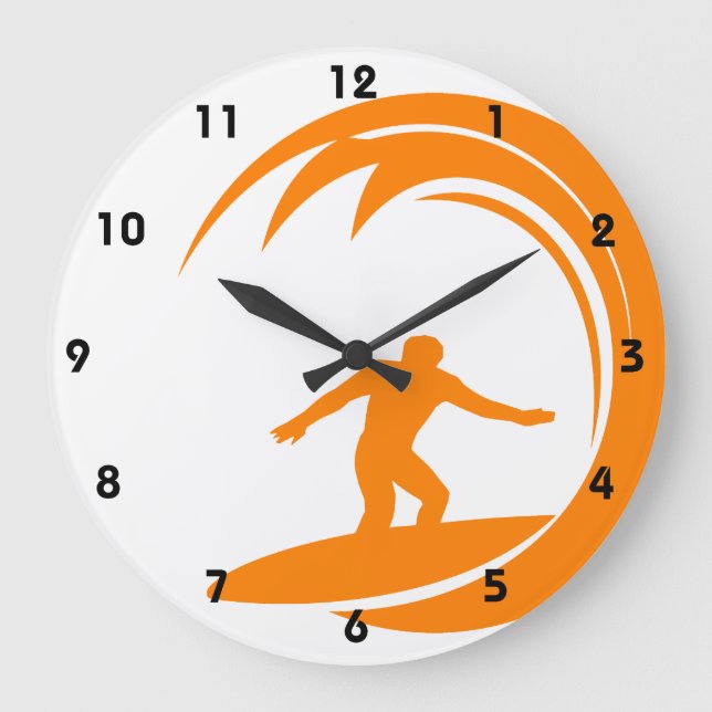 Orange and White Surfing Große Wanduhr (Vorderseite)