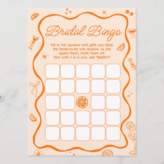 Orange Aperol Spritz Fête des mariées Bingo Carte  (Devant)