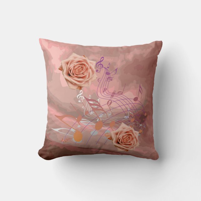 Orange & Apricot Rose & Musiknoten Platzes Pilz Kissen (Vorderseite)