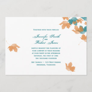 Orange Aqua Herbst Ahornblättriger Hochzeitsempfan Einladung