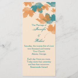 Orange Aqua Herbst Maple Leaf Hochzeitsprogramm Programm