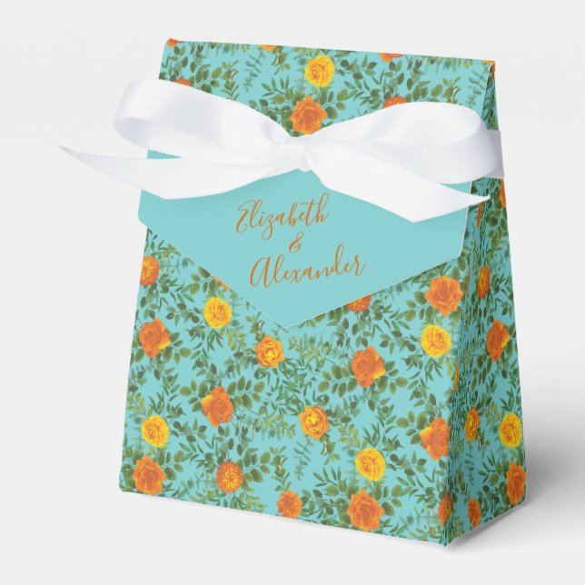 Orange & Aqua Wedding Modern Floral Geschenkschachtel (Vorderseite)