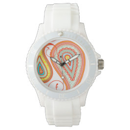 Orange Aqua Yellow Paisley Modernes Muster Armbanduhr
