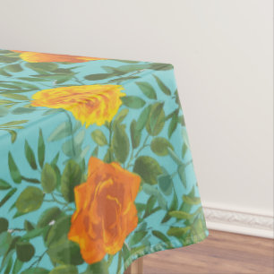 Orange & Aquamarin Aqua Peony Rose Blumenzwiese Tischdecke