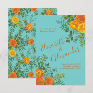 Orange Aquamarin Aqua Peony Rose Hochzeitstag Rett Einladung