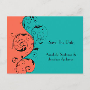Orange Aquamarin Black Wirbel Save the Date Ankündigungspostkarte