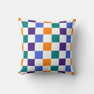 Orange, Aquamarin, blau, Lila Kissen
