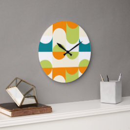 Orange Aquamarin Blue Lime Green Retro Art Muster Große Wanduhr