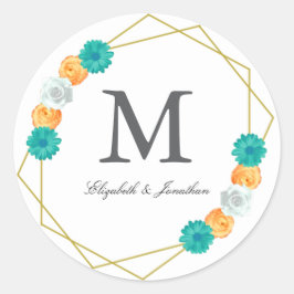 Orange Aquamarin Floral Geometric Wedding Runder Aufkleber
