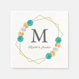 Orange Aquamarin Floral Geometric Wedding Serviette