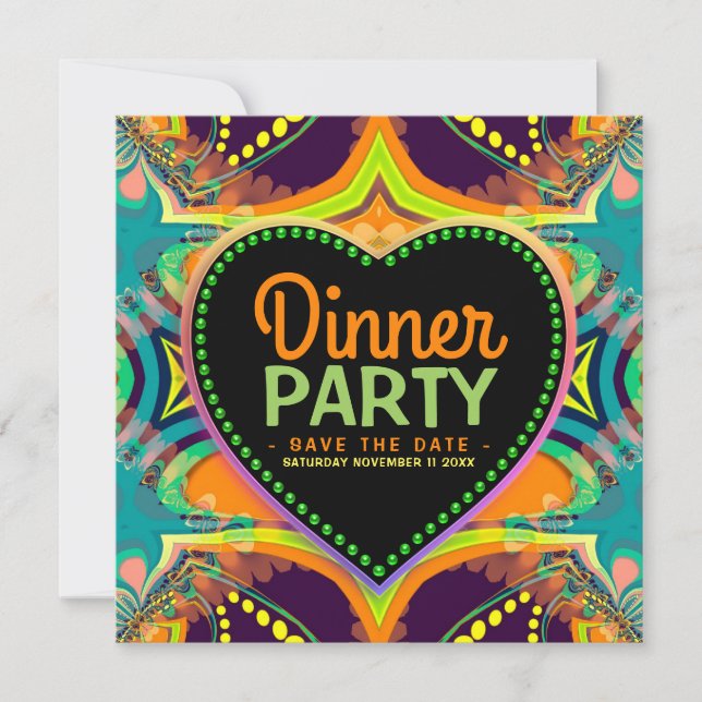 Orange Aquamarin Groovy Hippie Bohemisches ThemenP Save The Date (Vorderseite)