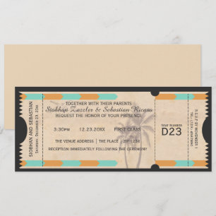 Orange Aquamarin Palm Tree Boarding Pass Wedding T Einladung