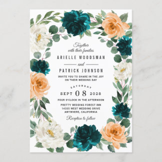 Orange Aquamarin Türkis Blau Elegante Hochzeit der Einladung