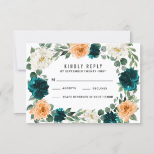 Orange Aquamarin Türkis Blue Wedding RSVP Cards Karte