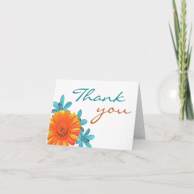 Orange & Aquamarine Sommer Blume Danke Note Cards (Vorderseite)