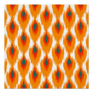 Orange aquamarines abstraktes Stammes- Ikat Poster