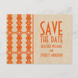 Orange Art Deco Border Save the Date Postkarte