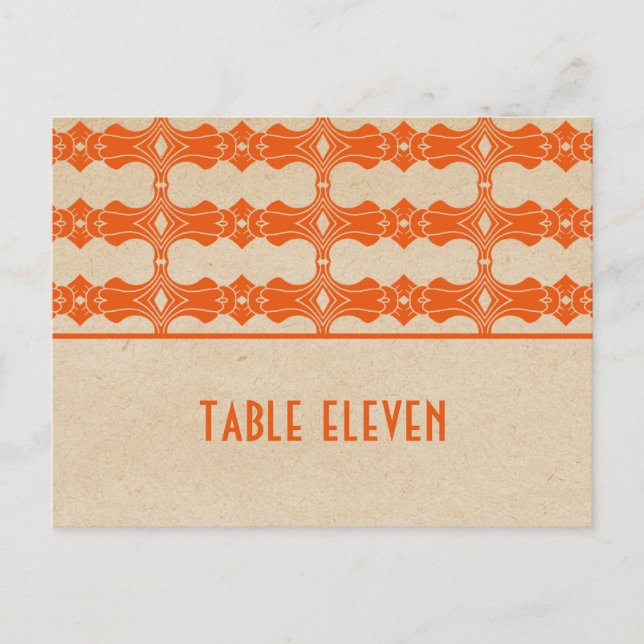 Orange Art Deco Border Tischnummer Postkarte (Vorderseite)