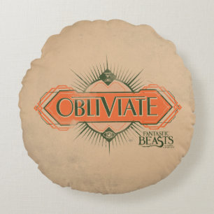 Orange Art Deco Obliviate Zaubergraphie Rundes Kissen