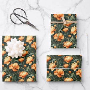 Orange Art Nouveau Floral Geschenkpapier Set