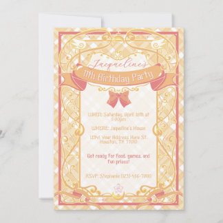Orange Art Nouveau Princess Birthday Einladung