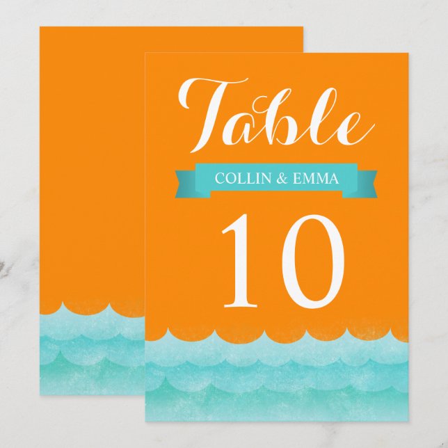 Orange at Sea Nautical Wedding Tischnummern (Vorne/Hinten)