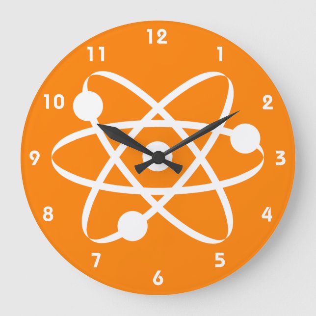 Orange Atom Große Wanduhr (Vorderseite)