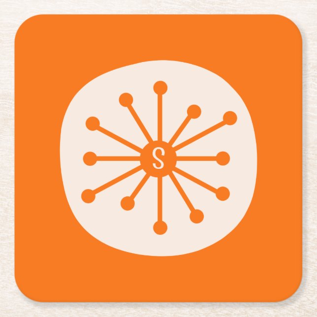 Orange Atom w/Ursprünglich Rechteckiger Pappuntersetzer (Vorderseite)