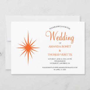Orange Atomic Sternexplosion Mid Century Wedding Einladung