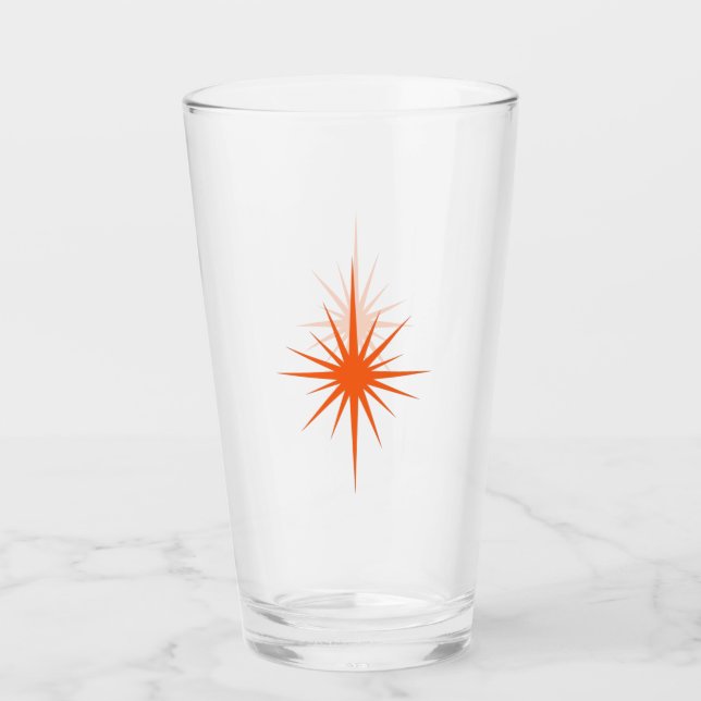 Orange Atomic Sternexplosion Retro Midjahrhundert Glas (Vorderseite)