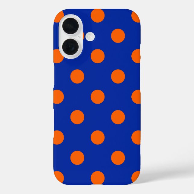 Orange auf Blau Punkte Musterdesign  iPhone 16 Hülle (Rückseite)