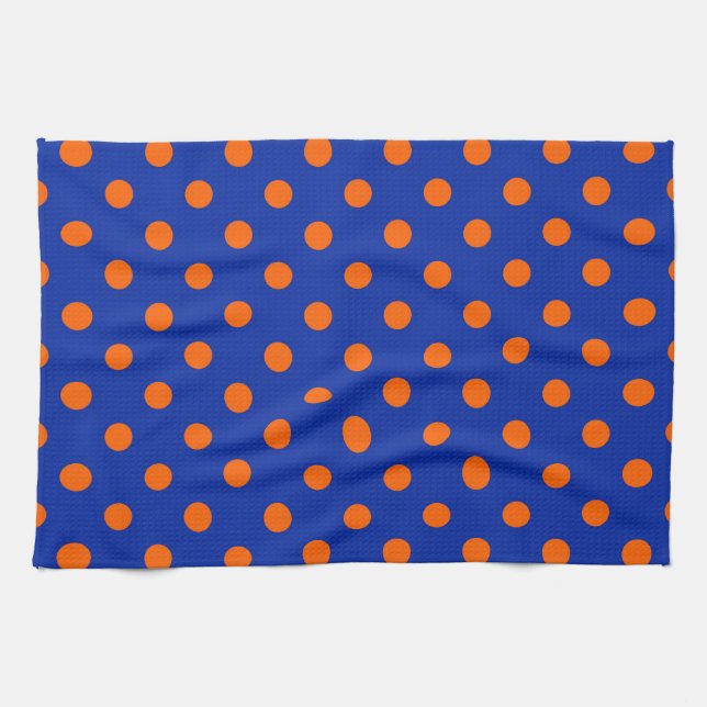 Orange auf blauem Punkte-Muster-Design  Geschirrtuch (Horizontal)