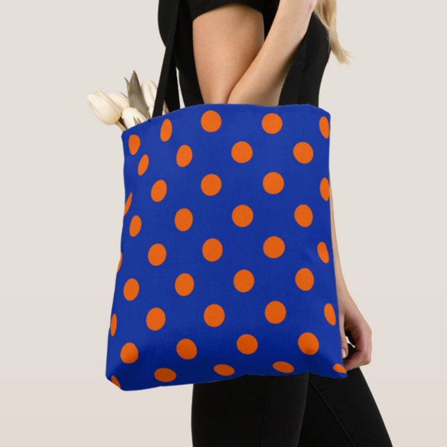Orange auf blauem Punkte-Musterdesign  Tasche (Von Creator hochgeladen)