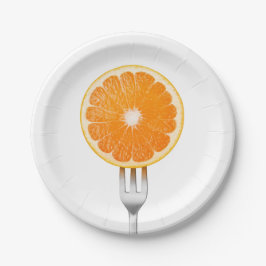 Orange auf einer Gabel Pappteller