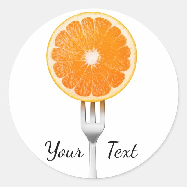 Orange auf einer Gabel Runder Aufkleber (Vorderseite)
