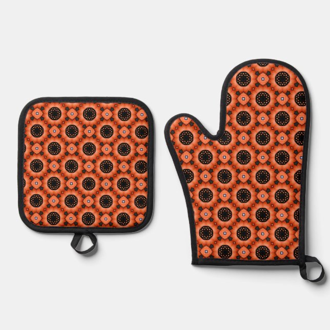 Orange Autumn Flower Ofenhandschuh & Topflappen-Set (Vorderseite)