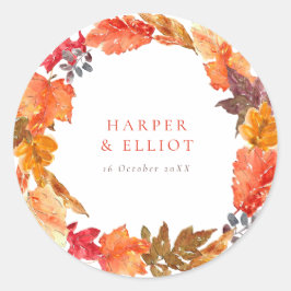 Orange Autumn Leaves Wreath Hochzeit im Herbst Runder Aufkleber