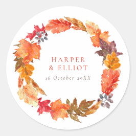 Orange Autumn Leaves Wreath Hochzeit im Herbst Runder Aufkleber