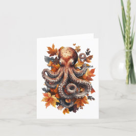 Orange Autumn Octopus Greetings Card Dankeskarte