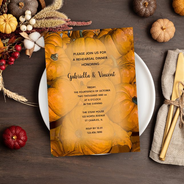 Orange Autumn Pumpkins Hochzeitsessen Probe Einladung (Von Creator hochgeladen)