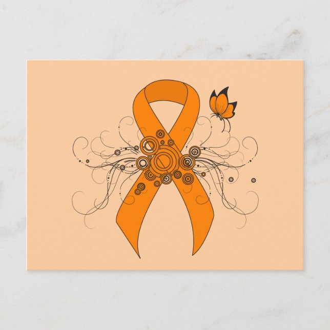 Orange Awareness Ribbon mit Butterfly Postkarte (Vorderseite)