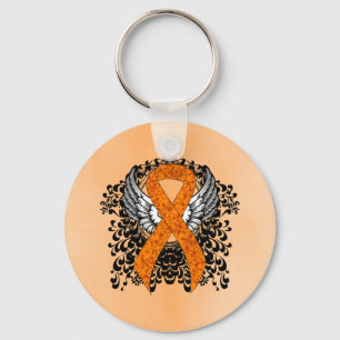 Orange Awareness Ribbon mit Flügeln Schlüsselanhänger