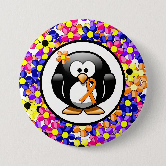 Orange Awareness Ribbon Penguin Button (Vorderseite)