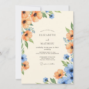 Orange Azure Ätherische Botanische Hochzeit Einladung
