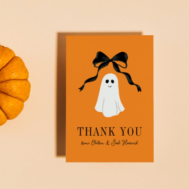 Orange Baby Boo Ghost Halloween Merci (orange halloween baby shower thank you card for the little boo that's almost due with a cute ghost)