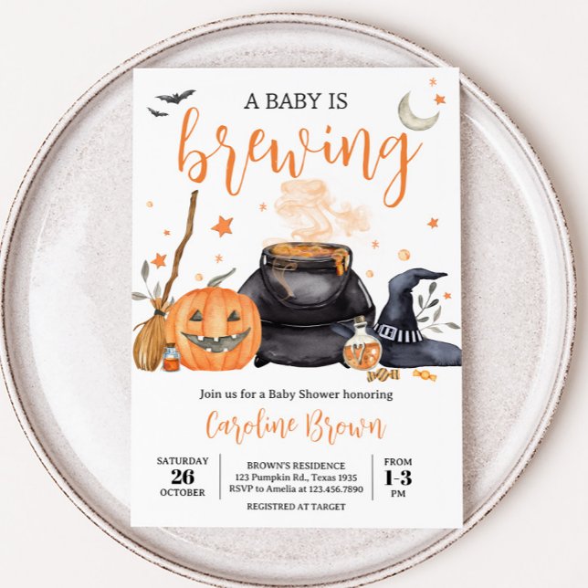 Orange Baby brütet Niedliche Halloween-Kinderdusch Einladung (Baby is Brewing Baby Shower Invitation )