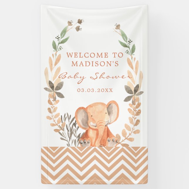 Orange Baby Elephant Baby Dusche Banner (Vertikal)