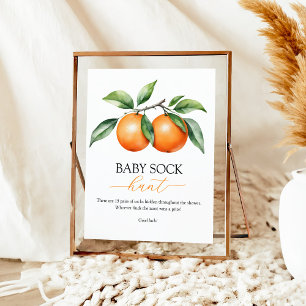 Orange Baby Shower Baby Socke Hunt Sign Poster