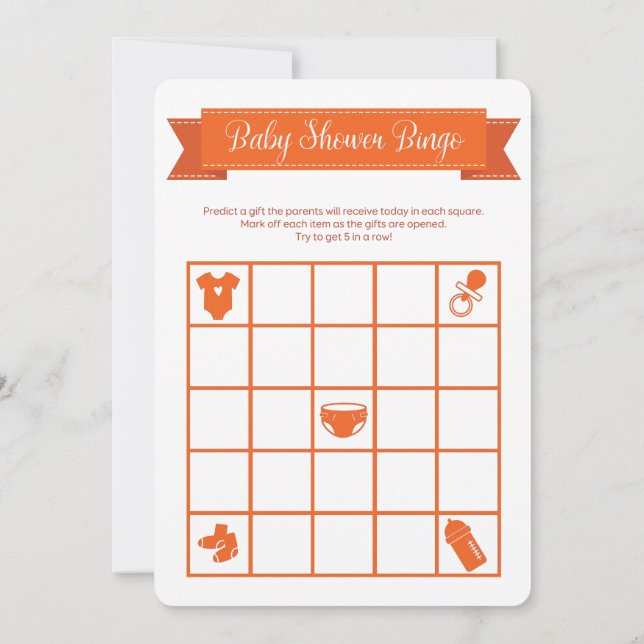Orange Baby Shower Bingo Spiel Doppelseitig Einladung (Rückseite)